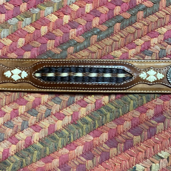 1995 VINTAGE JUSTINS BROWN LEATHER EMBROIDERED CONCHO WESTERN COWBOY BELT - Picture 8 of 10